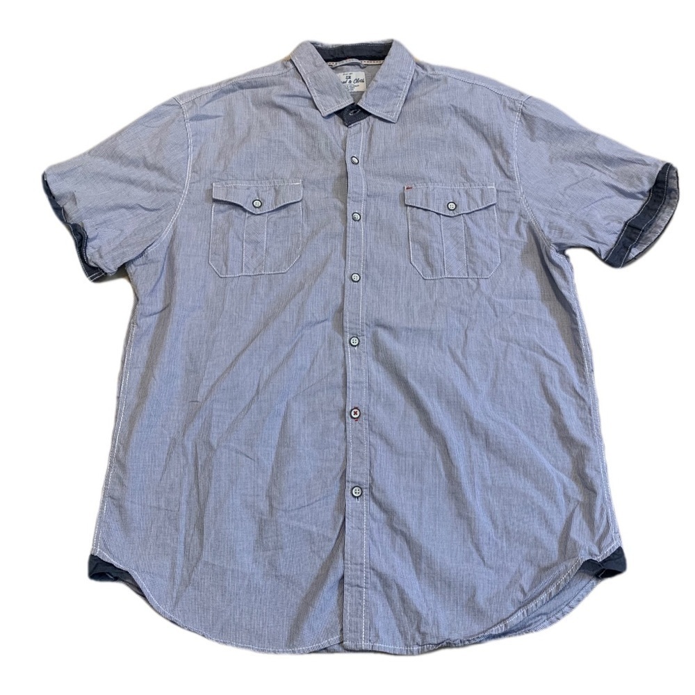 Thread & Cloth Men's Short Sleeve Button-Up Shirt - Blue & White Micro Stripe- L
